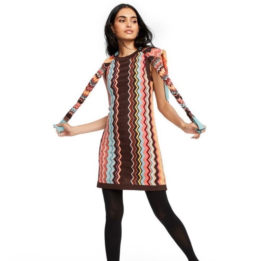 MISSONI Zig Zag Knit Sleeveless Mini Dress Brown Large L